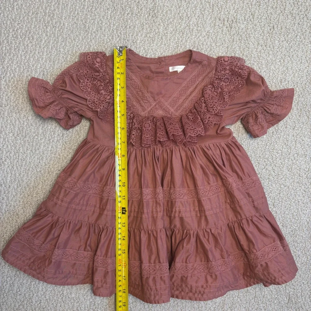 Noralee Genevieve Dress in Poppy Pink Lace Size 2 | Tiered Cotton Kids Girly